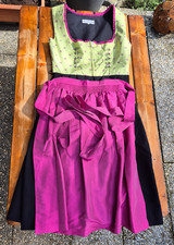 Isar costumes dirndl black/lime green with chain and apron size 42 from Germany