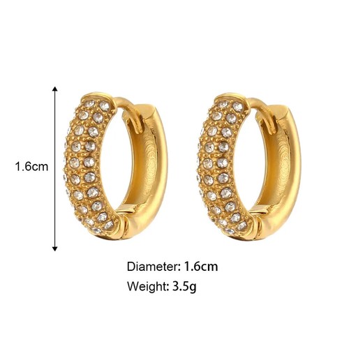 Dainty Zircon Huggies, Crystal Gold hoop earrings, Rounded Minimalist CZ Huggies - Picture 3 of 4