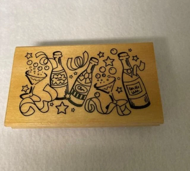 Anita's   Rubber Stamp   Champaigne Bottle and Glasses   Large Size   Older