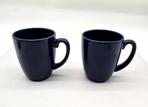 Vintage CORELLE Stoneware Mugs Cups Navy Colbolt Blue Set of 2 Coffee & Tea