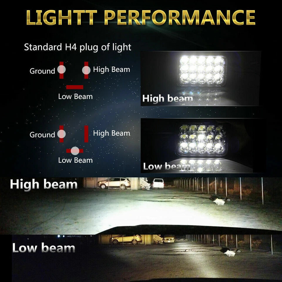 Faros LED negros sellados punto 4 piezas 4x6" haz alto/bajo aptos para Chevy C10 C20 K20 Foto 4 de 4