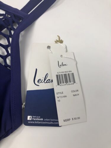 LEILANI costume da bagno bikini top ALTA COLLO ALTO taglia grande 10 ~BLU NAVY ~ NUOVO $50 - Foto 7 di 7