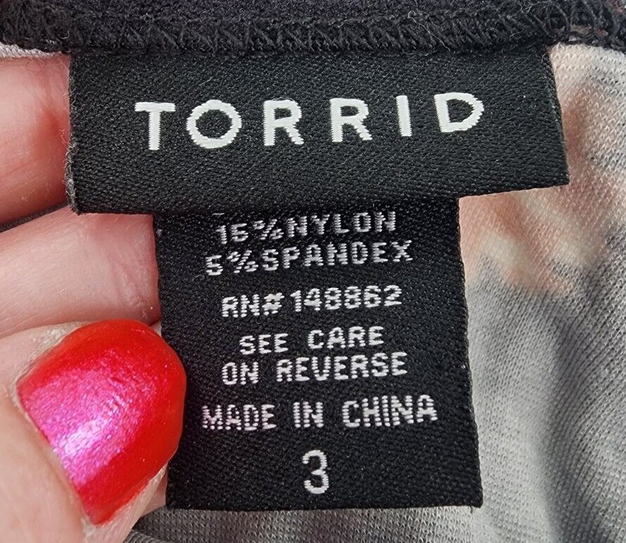 Women's Torrid Black Floral Print Off Shoulder Babydoll Top sz 3 Plus Size 3X - Picture 4 of 4