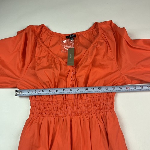 J Crew V neck Midi Poplin Dress Sz XS Sweet Tangerine Smocked Waist Cottagecore - Picture 7 of 18