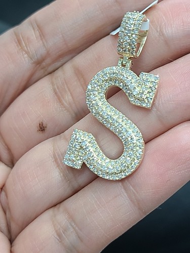 10K Yellow Gold 1.10CT Genuine Diamond Initial Letter 'S' Charm Pendant 1.5" - Picture 6 of 11