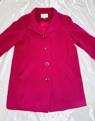 Appleseed's Hot Fuschia Pink Wool Collar Lined Long Pea coat SZ 12 Large Button - Picture 6 of 8