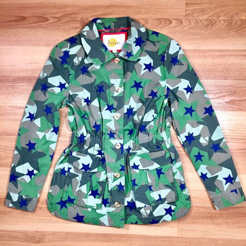 Boden Kids Camouflage Anorak Jacket Unisex Cotton Canvas Green Stars L/S 9-10Y - Picture 1 of 11