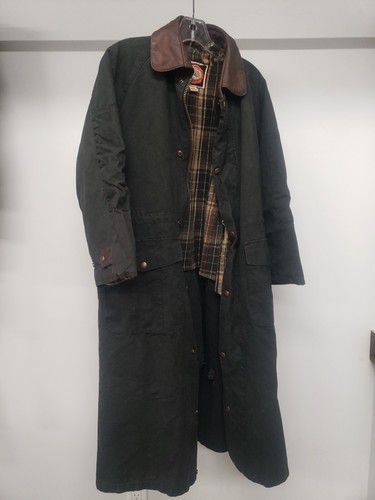 The Australian Outback Collection Black Oilskin Coton Leather Coat Jacket Sz XS - Picture 2 of 17