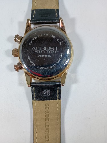 AUGUST STEIN Swiss Watch Multi Function Black Mother of Pearl Dial Rhinestones - Picture 10 of 12