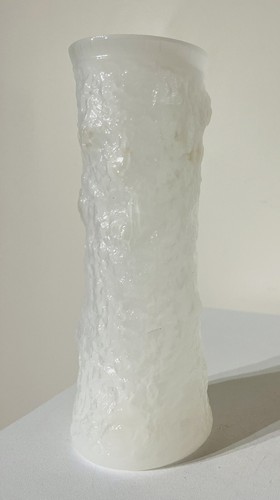 Vintage Milk Art Glass Bark Texture Vase White - Picture 3 of 7
