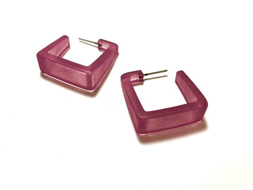 Amethyst Purple Frosted Cubist Hoop Earrings - Picture 3 of 5