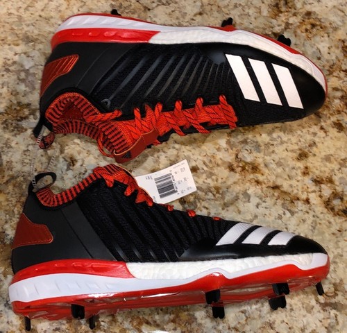 ADIDAS Boost Icon 3 Mid Black Orange Metal Spikes Baseball Cleats New Mens Sz 10 - Picture 2 of 7
