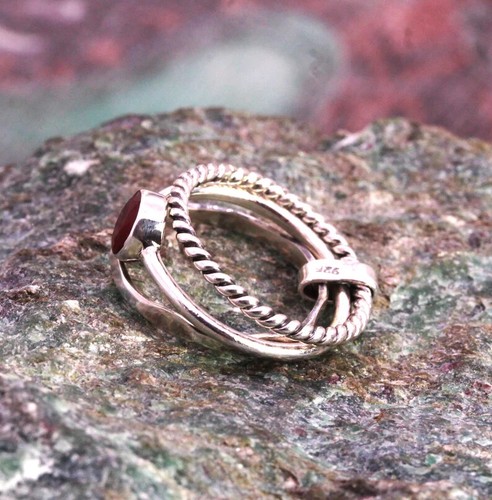 925 Sterling Silver Ring, Ruby Gemstone Ring, Womens Stacking Ring, Stackable - Picture 4 of 5