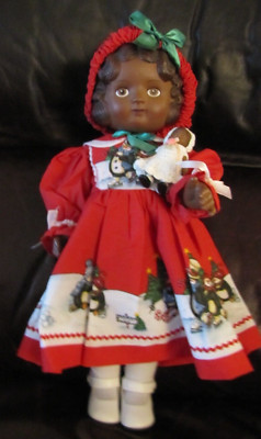 Vinyl Daisy Kingdom Pansy Doll in Christmas Dress w/ Dolly ~ 17'' Tall