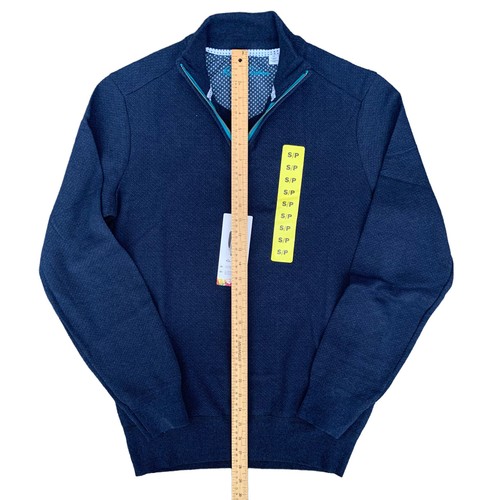 Suéter Robert Graham Azul Marino Lujoso Tela Tejida 1/4 Cremallera para Hombre Talla S - Imagen 7 de 12