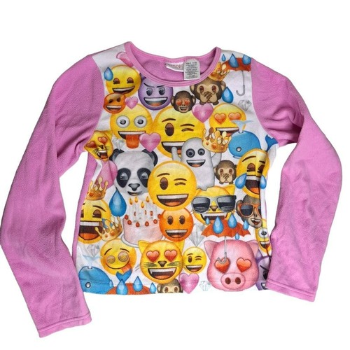Emoji Pajama Smiley Face Monkey Pink Girls Size 14 16 Night Clothes Set Warm - Picture 2 of 5