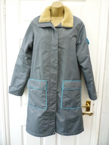 Demo Damengröße 10 12 blau Pelzbesatz lässig alternativ Grunge 3/4 Länge Mantel - Bild 4 von 12