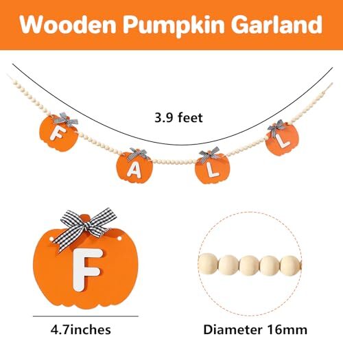 Fall Decor-Wooden Pumpkin Garland Fall Decorations for Home-Thanksgiving - Picture 3 of 6