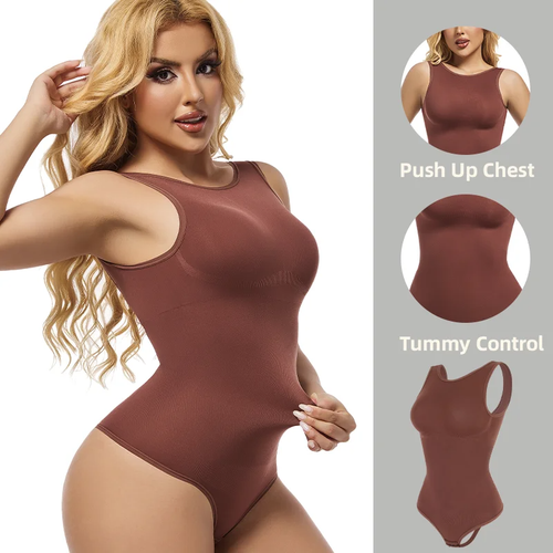 Womens' Waist Trainer Backless Round Neck Tummy Control Shapewear Bodysuit Tops - Picture 4 of 17