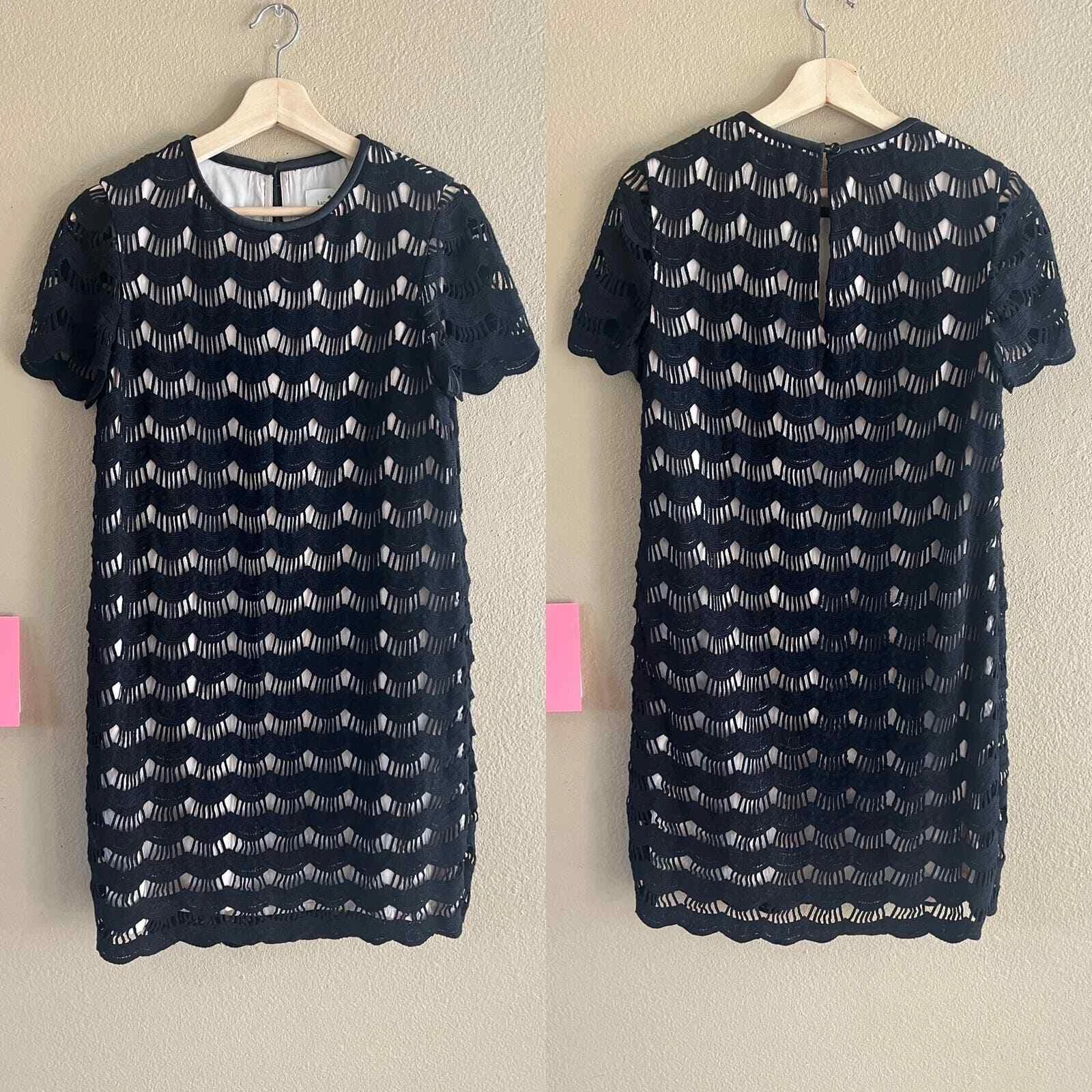 NUOVO abito a turno in pizzo nero Kate Spade Virginia nero all'uncinetto taglia 4