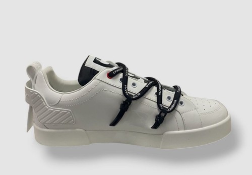 Dolce & Gabbana Men's White Portofino Logo Strap Leather Sneakers Shoes Size 10 - Picture 2 of 12