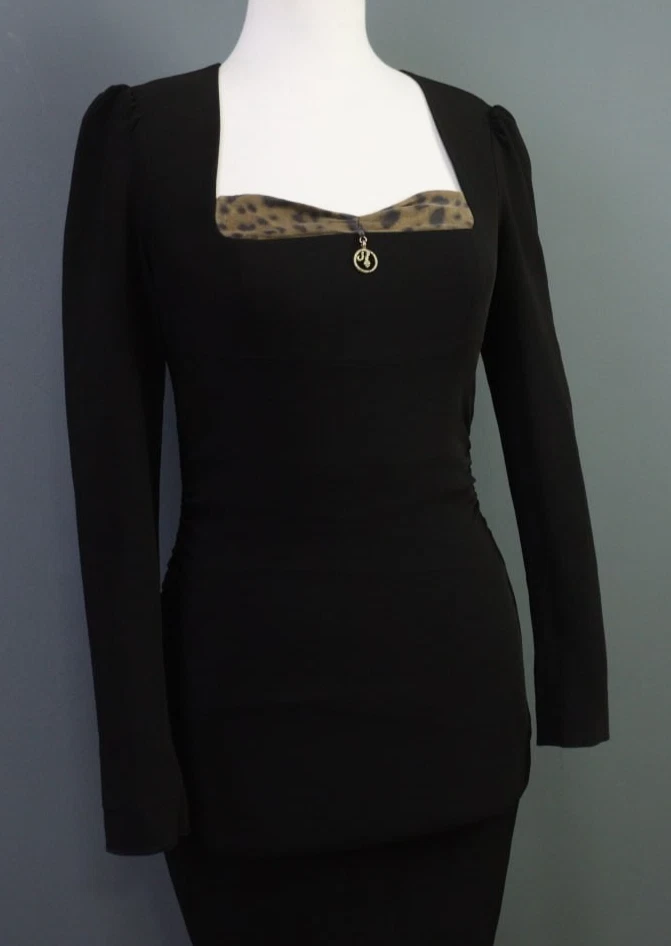 Vestido midi ceñido al cuerpo negro manga larga cuello cuadrado talla 10 CLASS ROBERTO CAVALLI Foto 4 de 4