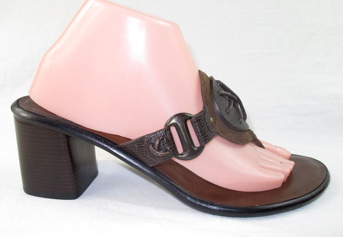 Cole Haan Y2K 90s Chunky Heel Thong Sandals Brown Leather Women's Size 9 B - Picture 2 of 9