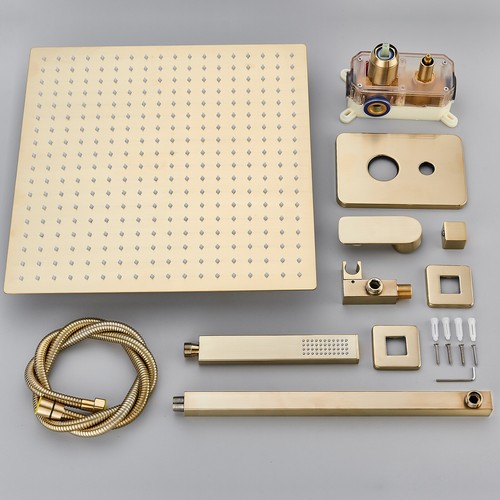 Brushed Gold Shower Faucet Set with Valve 12” Rainfall Head Combo kit Ceil Mount - Picture 11 of 12