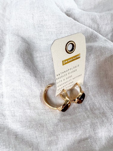 Anthropologie 14k Gold Plated Earrings Chunky Hoops Art Deco Statement - Picture 4 of 10