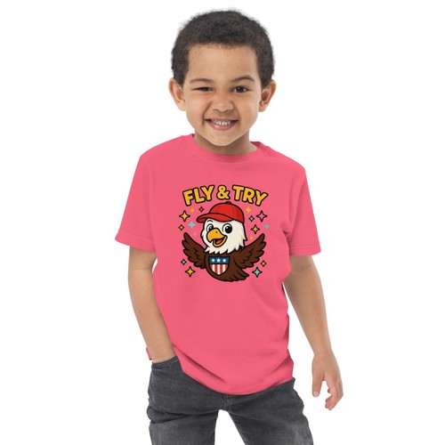 Kids FLY & TRY Cartoon Eagle T-Shirt Jersey – USA Pride Graphic Tee for Toddlers - Picture 33 of 75