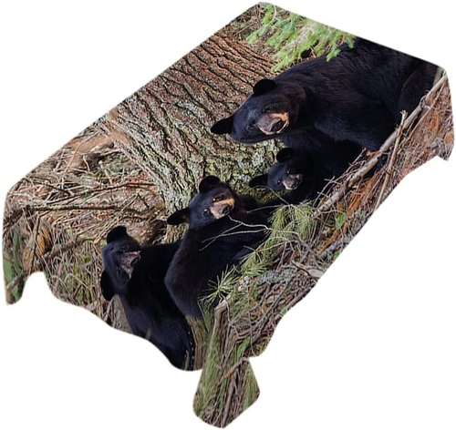 Black Bears Rectangle Tablecloth 52X70 Inch, Black, Polyester, Oil Stain Resista - Picture 11 of 12