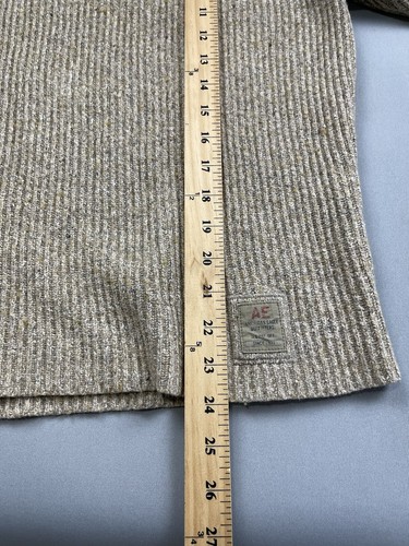 American Eagle Mens Sweater M Beige Grunge Lambswool Minimal Ribbed Oatmeal - Picture 8 of 9