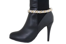 Women Gold Metal Chain Boot Bracelet Western Shoe Charm Anklet Silver Mesh Beads