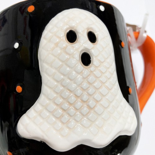 Halloween Ghost Coffee Mug Large 18 oz Embossed Polka Dot Hand Painted - Picture 2 of 11