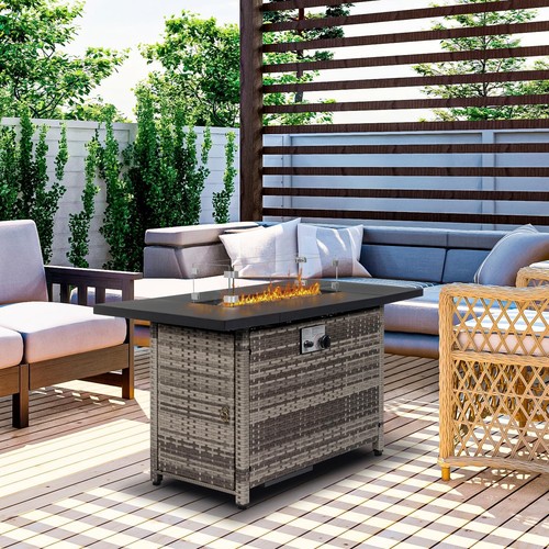 43in 50,000 BTU Outdoor Wicker Patio Propane Gas Fire Pit Table Glass Wind Guard - Picture 6 of 7
