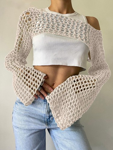 Sexy Damen Netz gehäkelt kurze Oberteile Achselzucke ausgehöhlt Strand Abdeckungen Strick T-Shirts - Bild 29 von 92