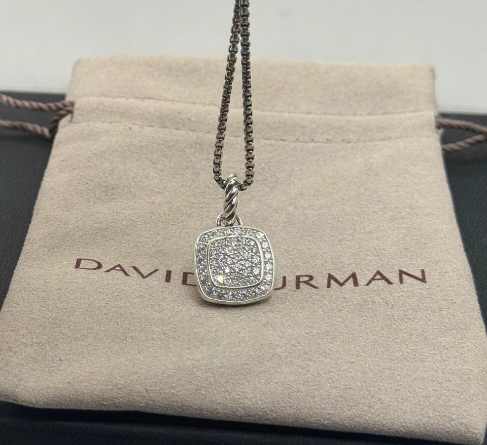 Colgante y collar David/Yurman de plata de ley de 14 mm pavé de diamantes albión de 18 pulgadas Foto 2 de 4