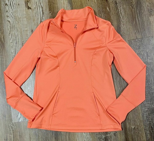 Womens Large ZELLA 1/2 Zip Long Sleeve Pullover Pockets Orange Salmon Coral NWOT - Picture 1 of 3