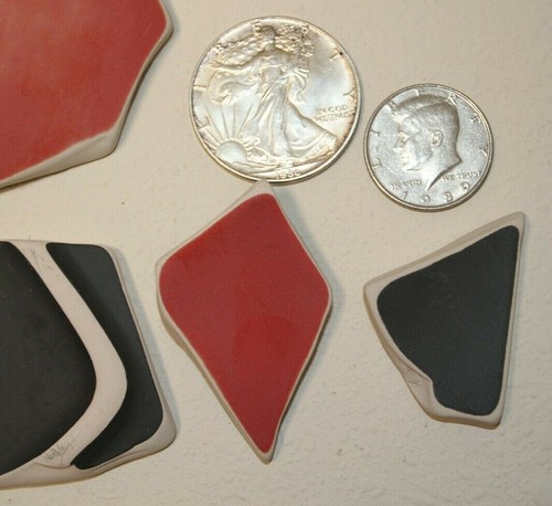 Keramikscherben mit glatter Kante für Mosaikhandwerk, rot schwarz, zweiseitig, 1 bis 3 Zoll - P-2 - Bild 10 von 12