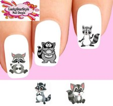 Waterslide Nail Decals Set of 20 - Cute Raccoon Assorted
