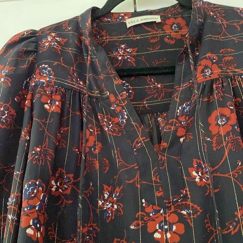 Ulla Johnson Constance Floral Blouse Silk Metallic Gold Crepe Top Size 0 Noir - Picture 4 of 10