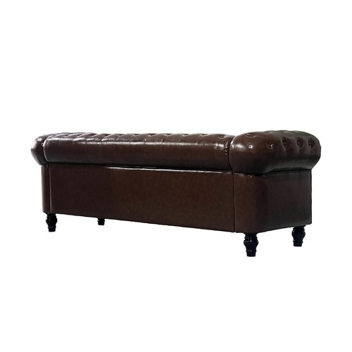Chesterfield Button Tufted Faux Leather Sofa 3-Seater Couch w/ Removable Cushion - Picture 5 of 15