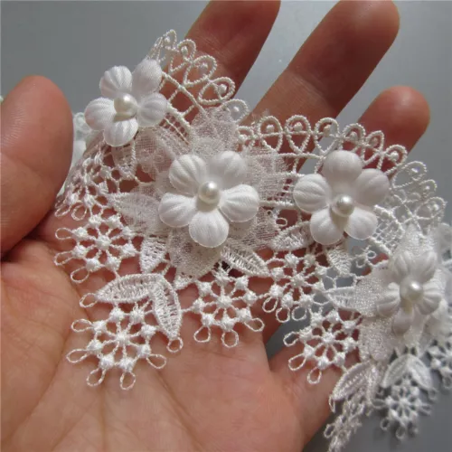 2 Yards Scallop Flower Beaded Embroidered Trim Lace Ribbon Sewing Wedding Dress - Picture 11 of 19