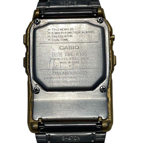 Casio Data Bank DBC-611G Digital Quartz Watch Telememo Calculator Gold Tone - Picture 4 of 6