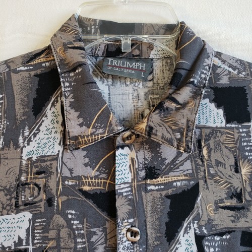 Camisa Triumph Of California Para Hombre Grande Marrón Manga Corta Cachemira Abotonada De Colección - Imagen 4 de 10