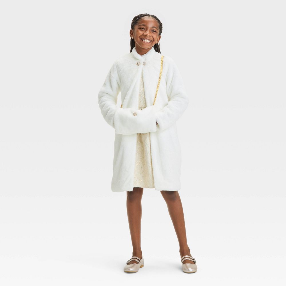 Комплект из пальто и платья из искусственного меха FAO Schwarz для девочек - Цвет слоновой кости XS