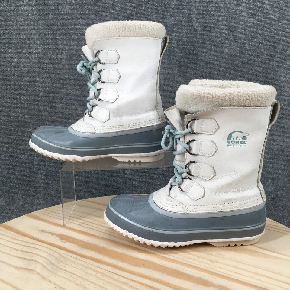 Botas Sorel 1964 para mujer 7 Pac impermeables para nieve cuero blanco con cordones media pantorrilla Foto 2 de 4