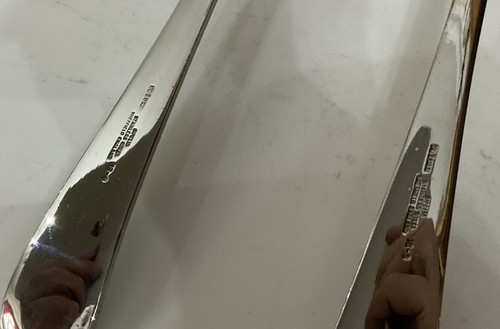 Vtg Sipelia Silver Plate 26.5cm Feather Edge Salad Servers Spoon Fork Cutlery - Picture 10 of 11