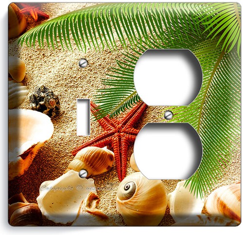 SEA SHELL BEACH SAND PALM STARFISH LIGHT SWITCH WALL PLATE OUTLET BATHROOM DECOR - Picture 26 of 34