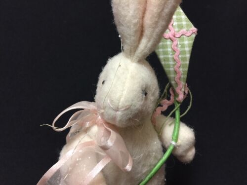 Decorative Stuffed White Bunny Rabbit Flying a Kite Easter Spring - Picture 3 of 5